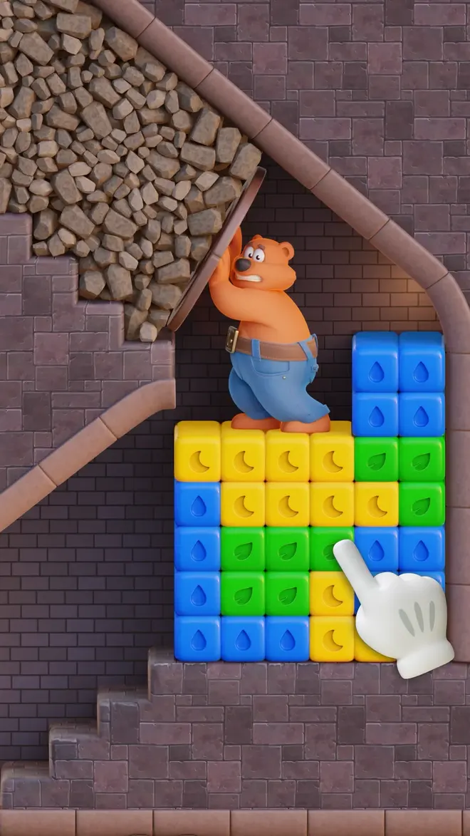 Toon Blast board with coloured cubes and a level goal